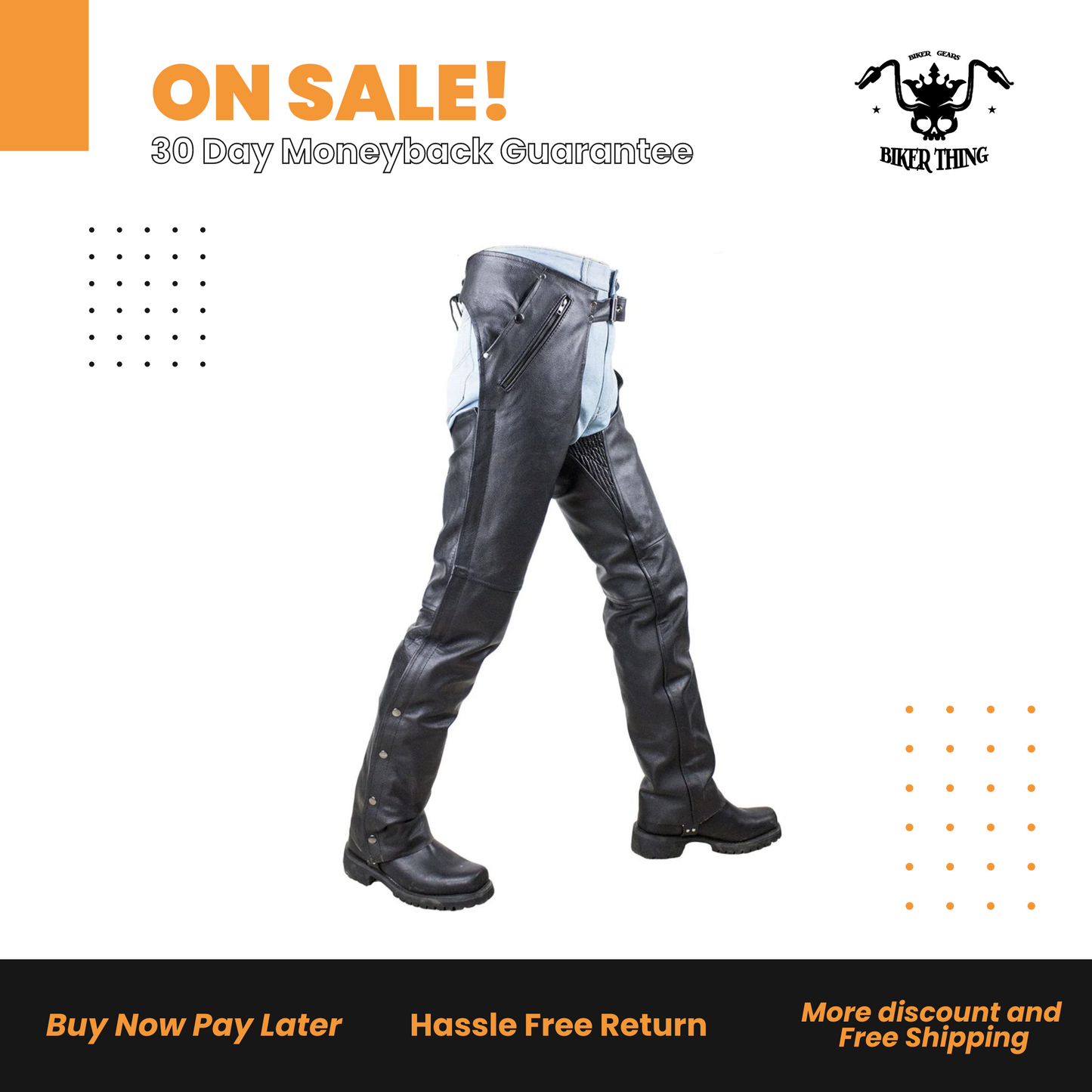 Black Multi-Pocket Split Leather Chaps W/ Zipout liner