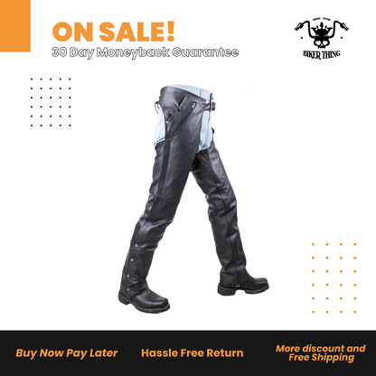Black Multi-Pocket Split Leather Chaps W/ Zipout liner