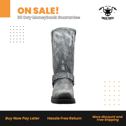 Motorcycle 1442SBKM MEN'S HARNESS ZIPPER BOOT BLACK STONE WASH LEATHER