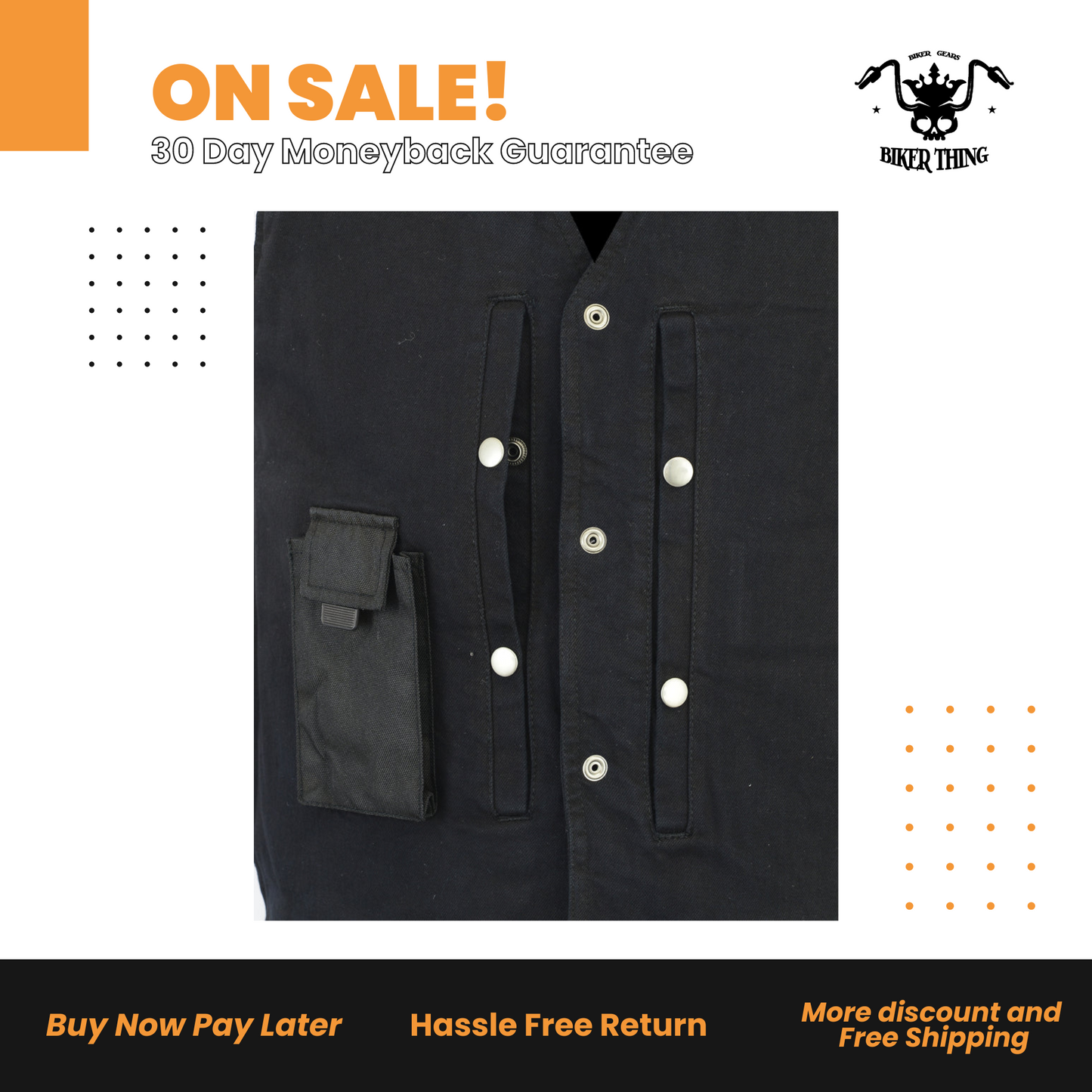 Men's Single Back Panel Concealed Carry Denim Vest