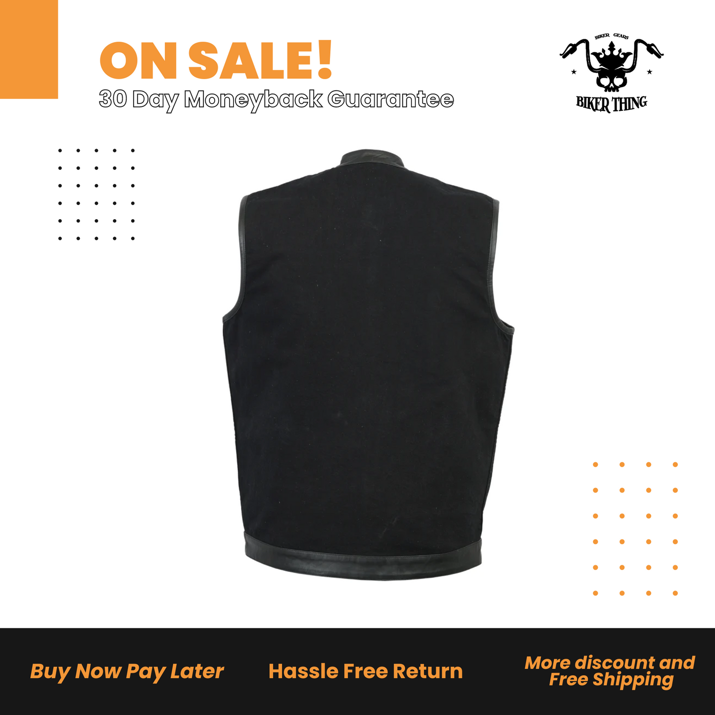Men's Black Denim Concealment Vest W/ Leather Trim