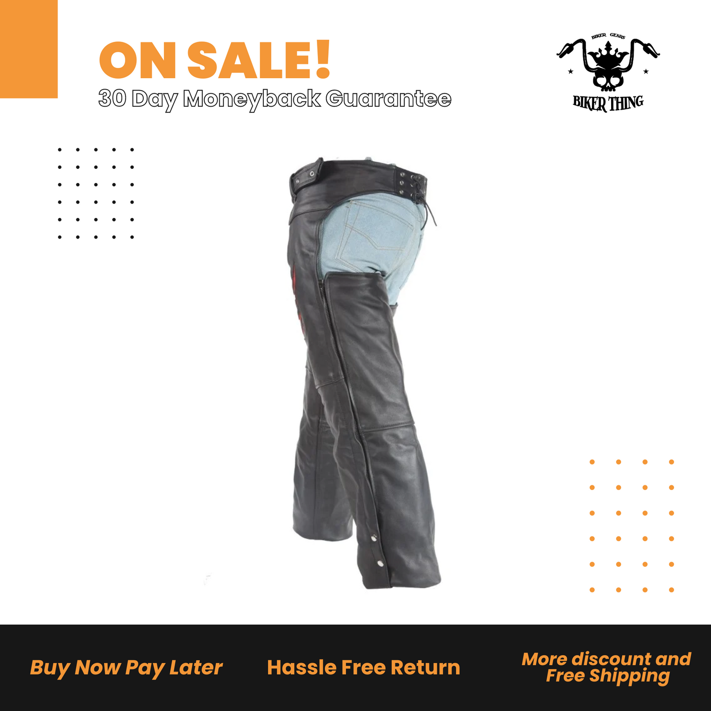 Flame Embroided Motorcycle Chaps