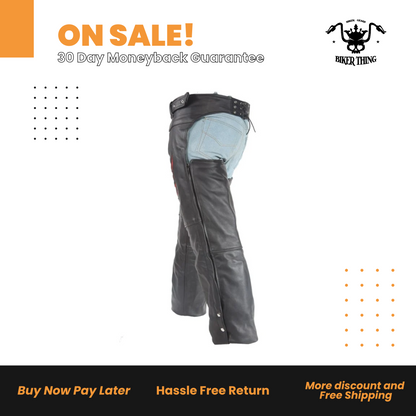 Flame Embroided Motorcycle Chaps