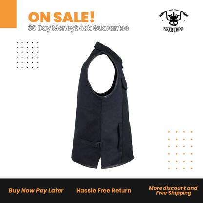 MV8010-CV Mens Single Panel Canvas Motorcycle Vest with large Pockets