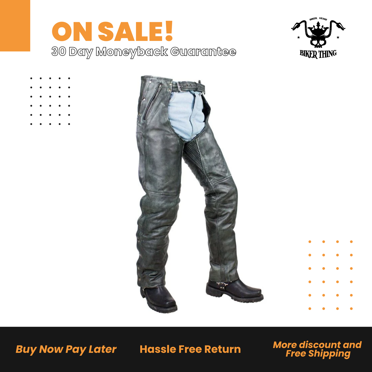 Naked Gray Cowhide Leather Chaps