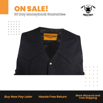 Mens Black Canvas Motorcycle Vest