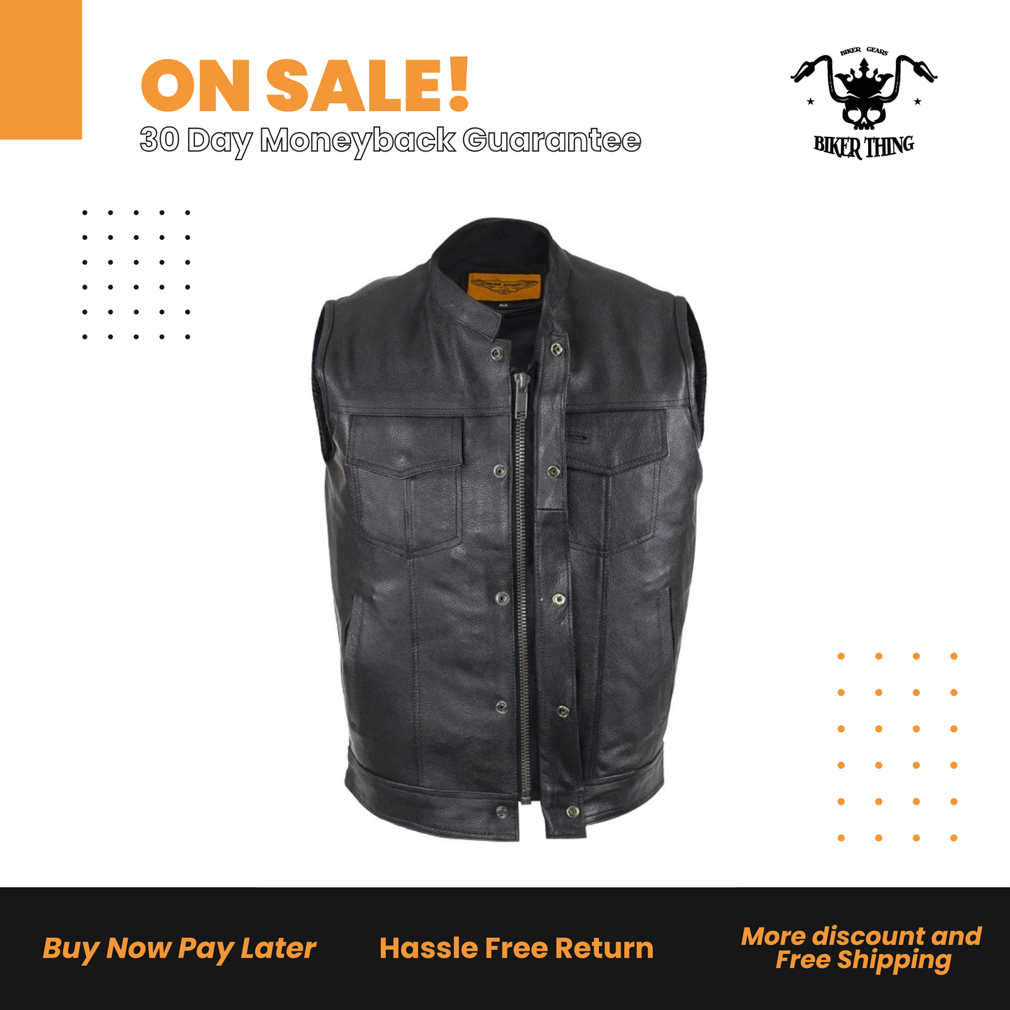 Mens Motorcycle Club Vest With Black Line
