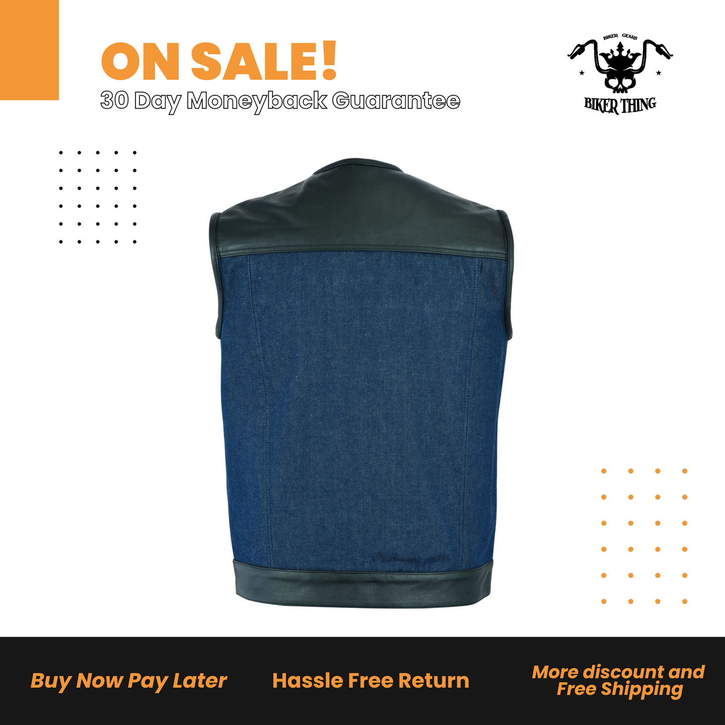 Men’s Leather/Denim Combo Vest (Black/Broken Blue)