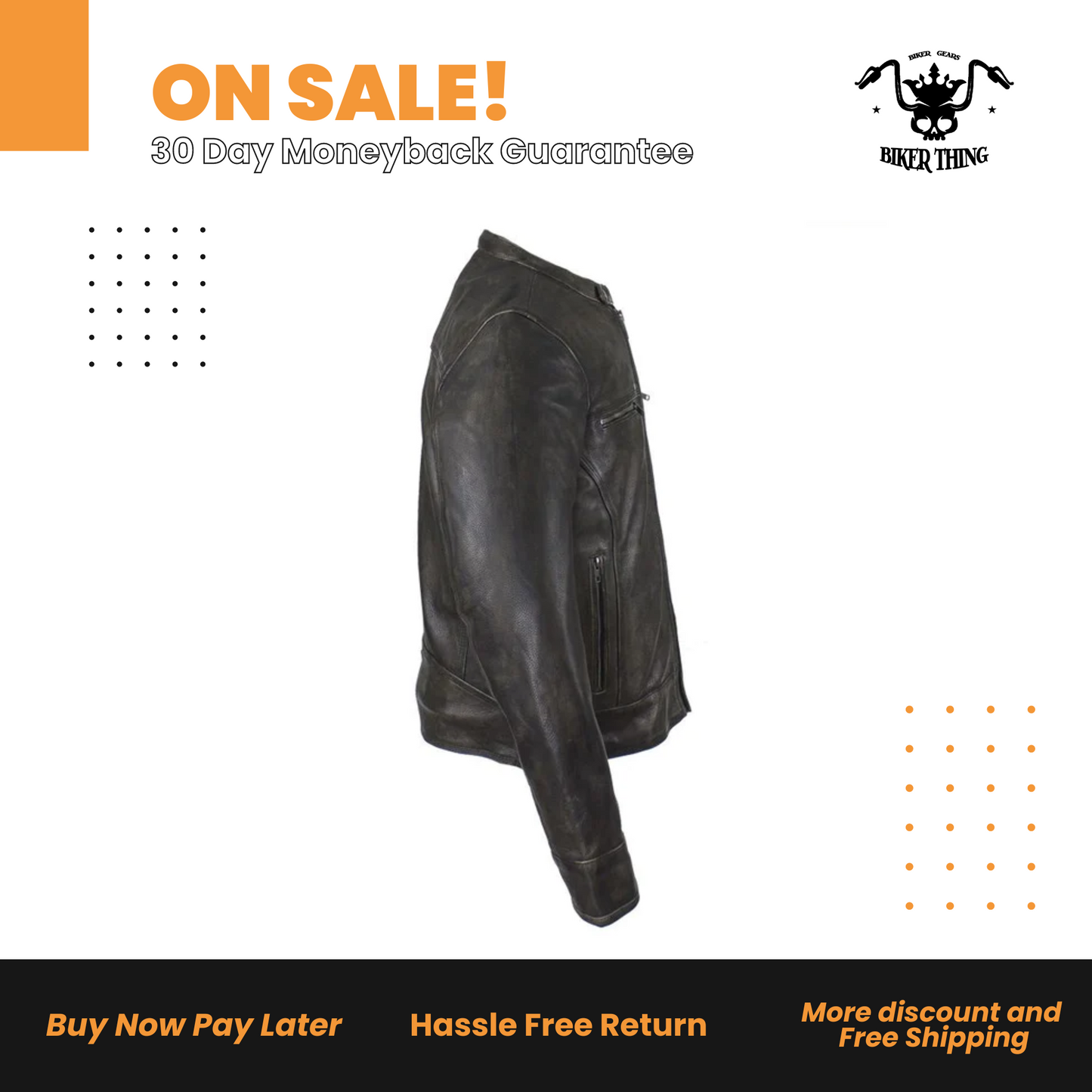 Distressed Brown Racer Jacket with Concealed Carry Pockets