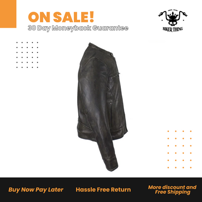 Distressed Brown Racer Jacket with Concealed Carry Pockets