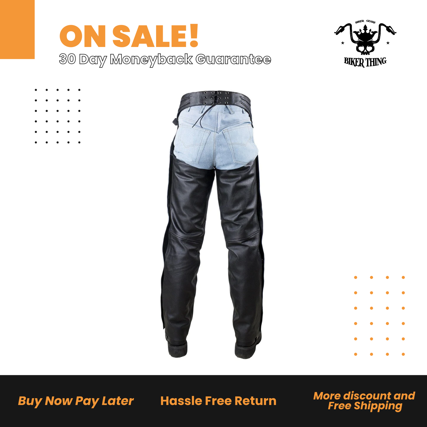 Braided Naked Cowhide Leather Chaps W Mesh & Zipout Lining - Black