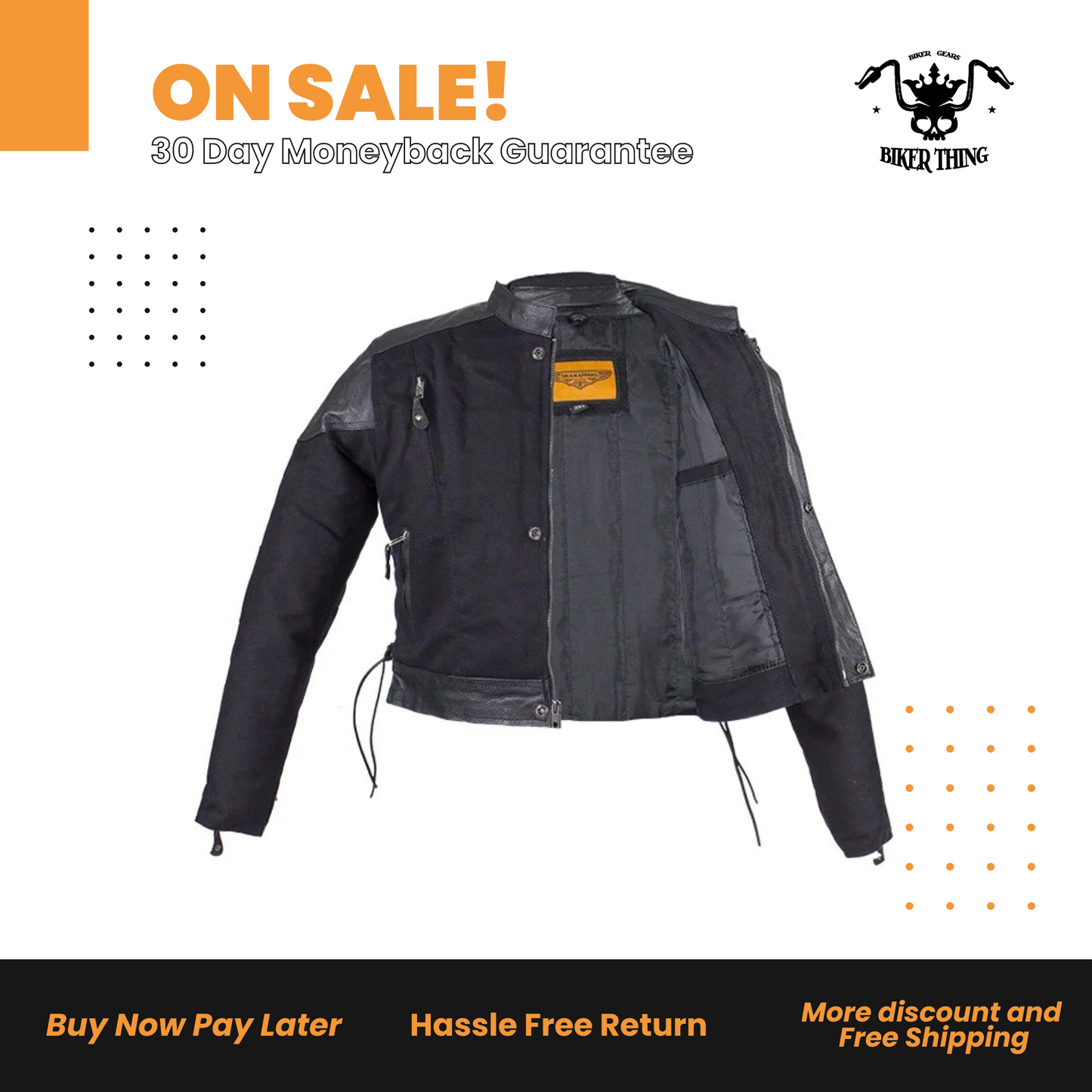 Kids Black Denim and Leather Jacket with Side Laces