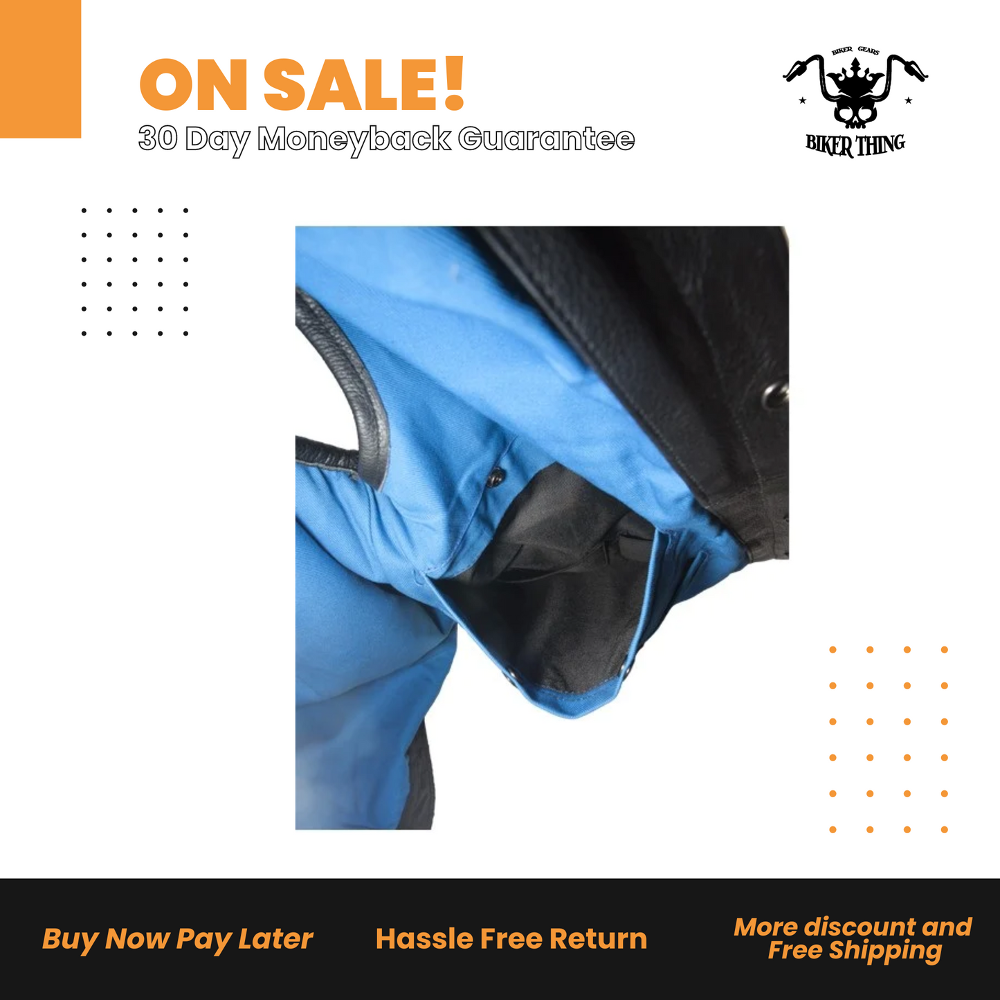 Mens Leather Motorcycle Vest With Blue Liner