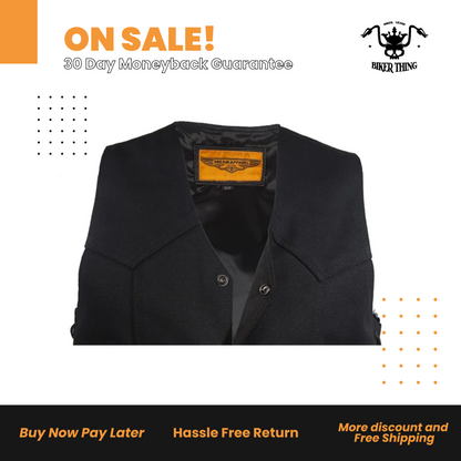 Mens Black Canvas Motorcycle Vest