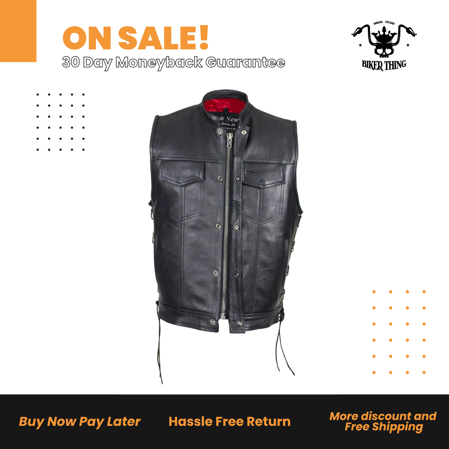 Leather Gun Pocket Vest with Red Liner