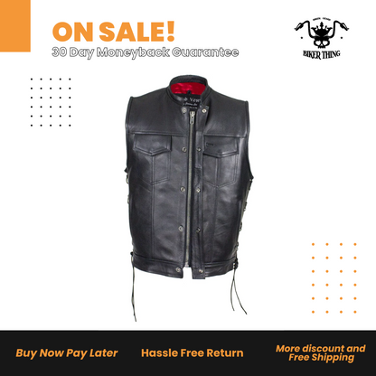 Leather Gun Pocket Vest with Red Liner