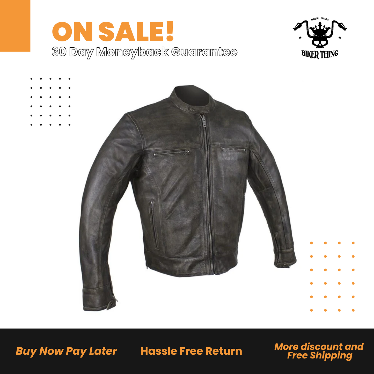 Distressed Brown Racer Jacket with Concealed Carry Pockets