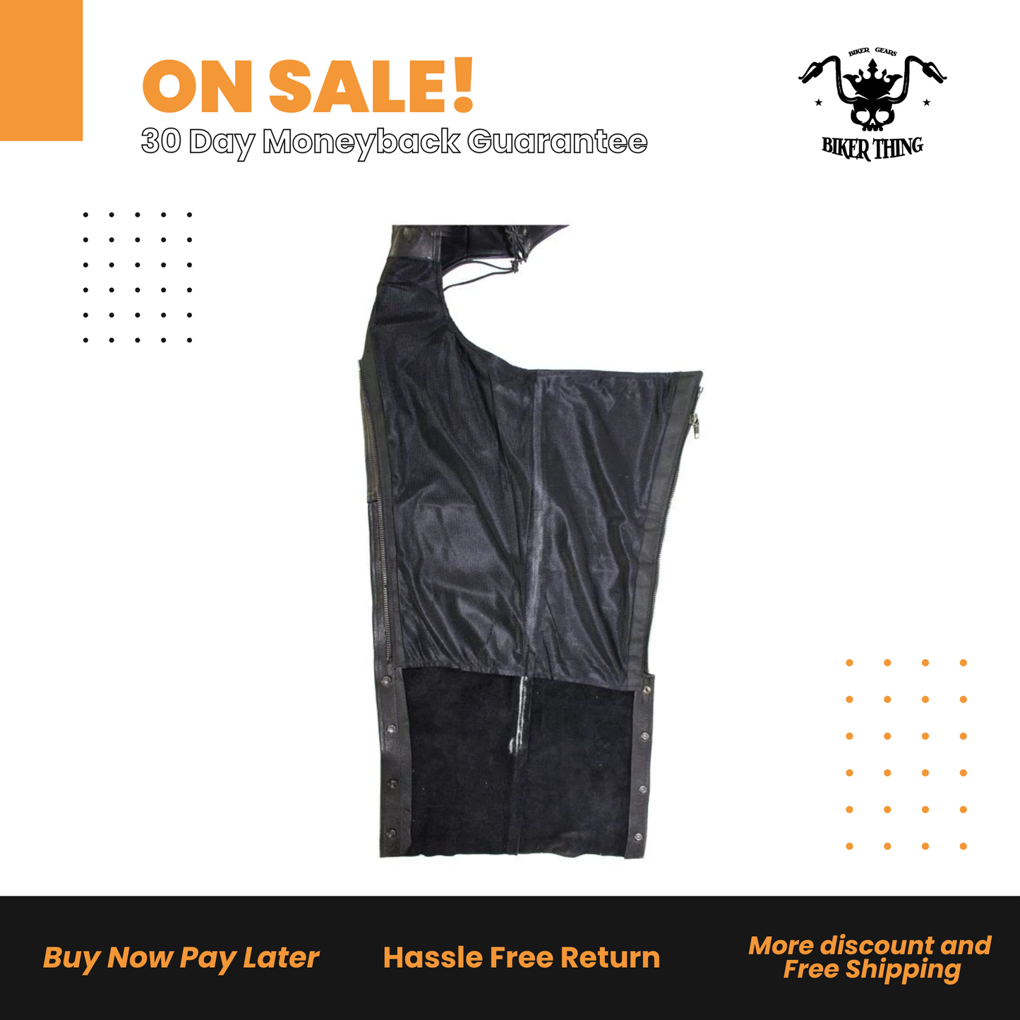 Black Split Cowhide Leather Chaps W Mesh Lining