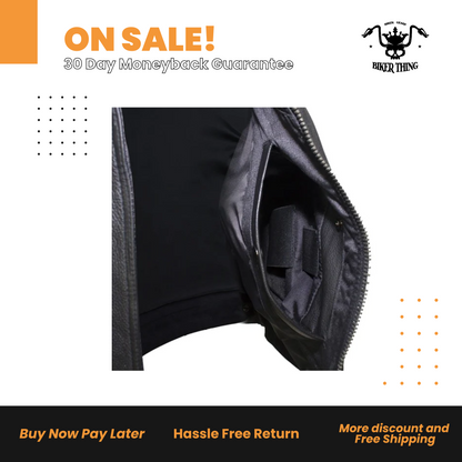 Mens Leather Motorcycle Vest With Two Deep Gun Pockets