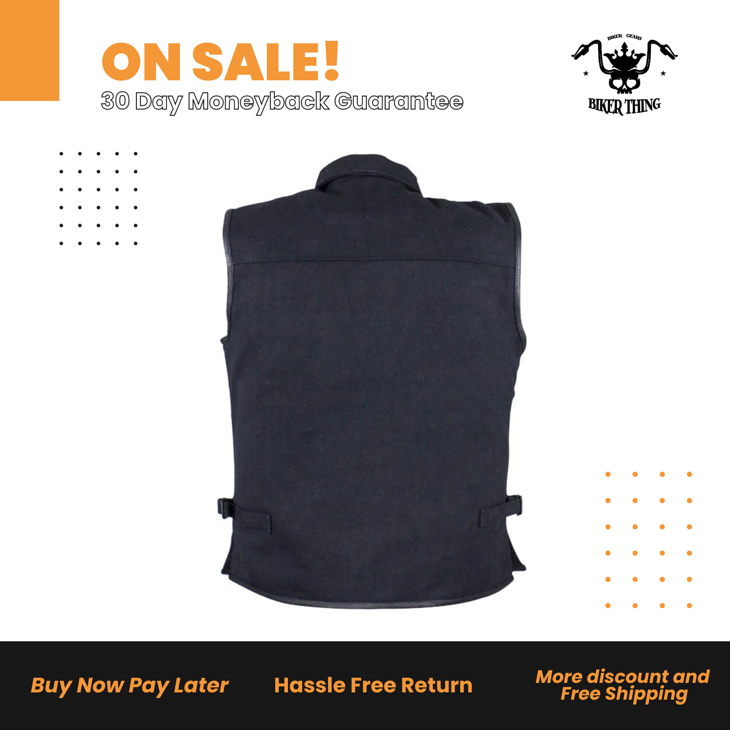 MV8010-CV Mens Single Panel Canvas Motorcycle Vest with large Pockets