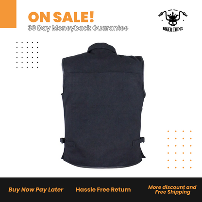 MV8010-CV Mens Single Panel Canvas Motorcycle Vest with large Pockets