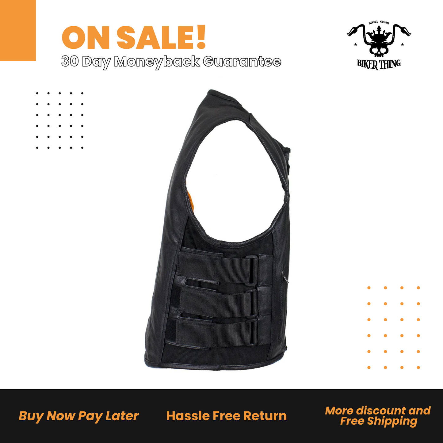 Men's Black Leather Vest with Neoprene Sides