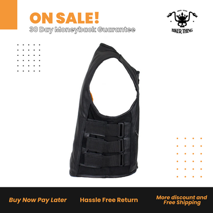 Men's Black Leather Vest with Neoprene Sides