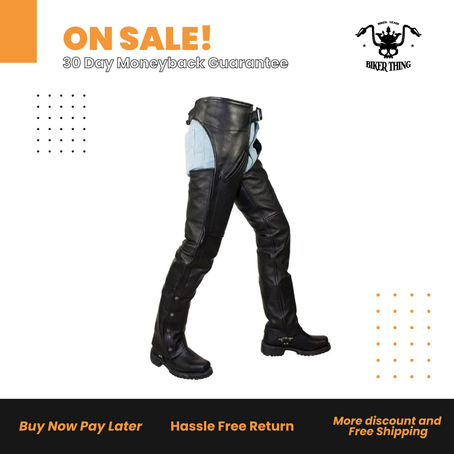 Black Split Cowhide Leather Chaps W Mesh Lining