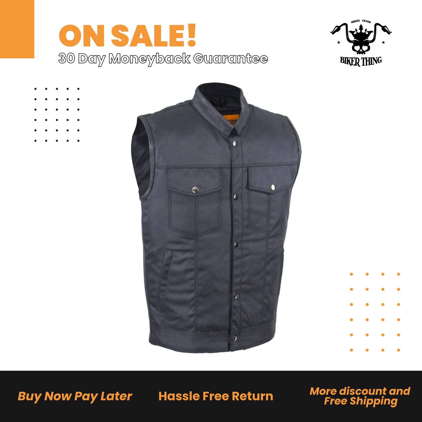 Mens Motorcycle Club Textile Vest With Gun Pocket