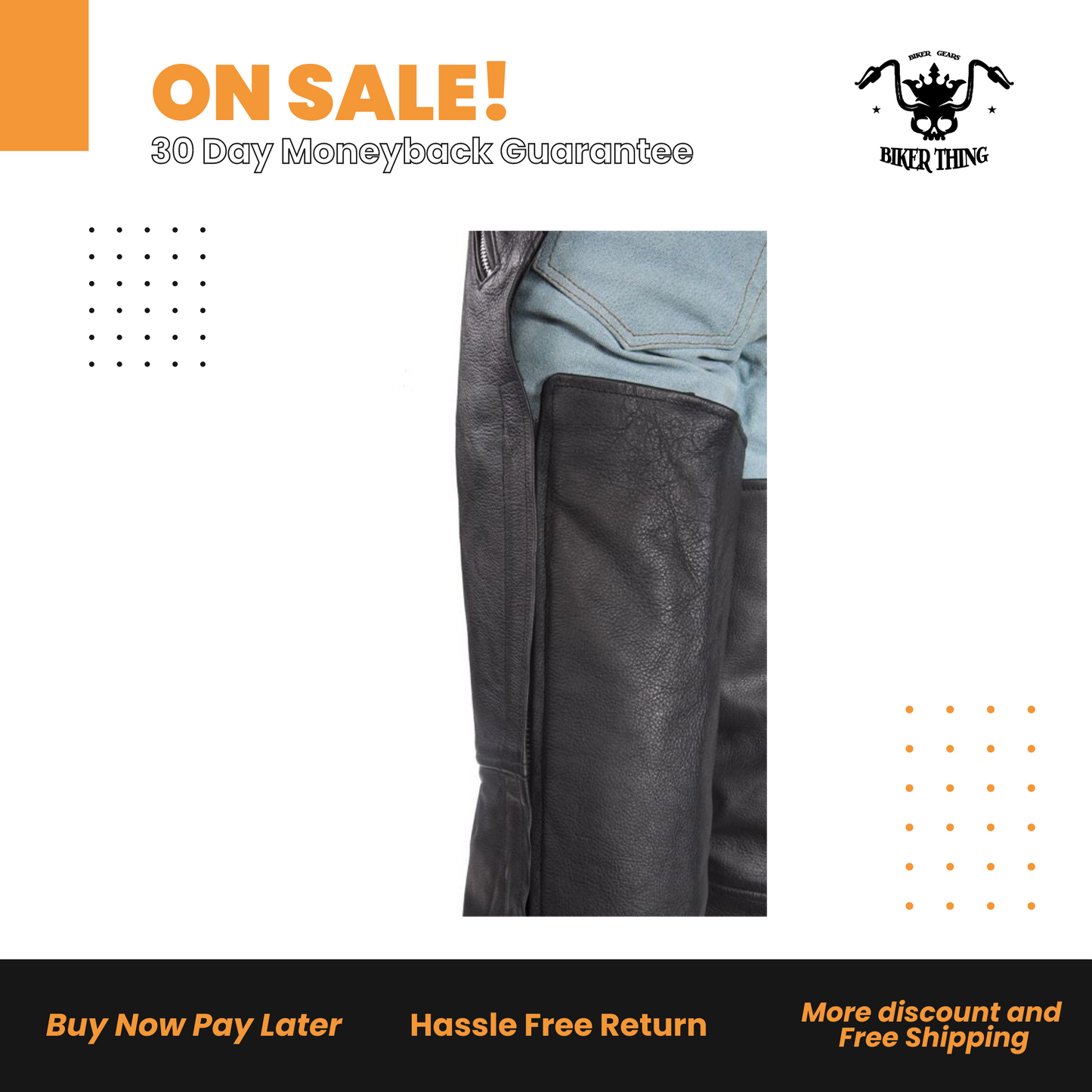 Leather Chaps With 3 Pockets & Mesh Lining