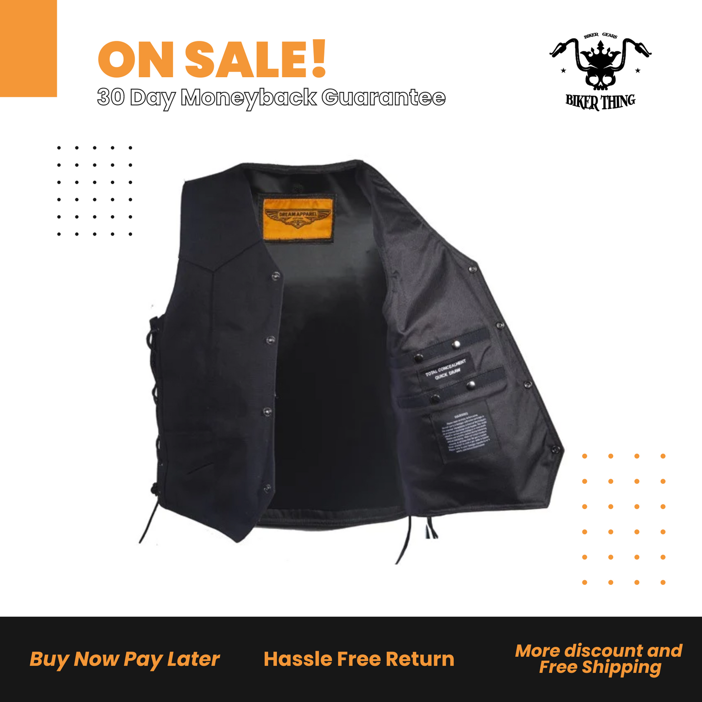 Mens Black Canvas Motorcycle Vest