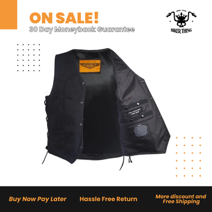 Mens Black Canvas Motorcycle Vest