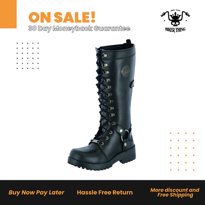 DS9765 Women’s 15 Inch Black Leather Stylish Harness Boot