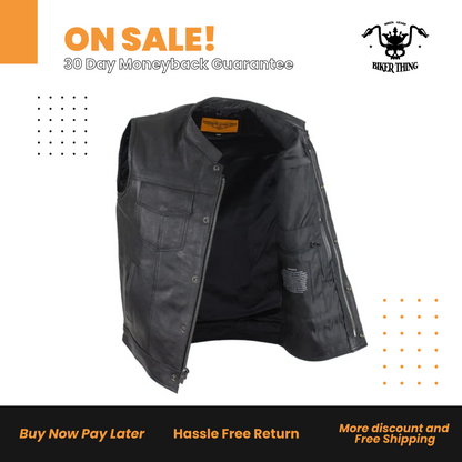 Mens Motorcycle Club Vest With Black Line