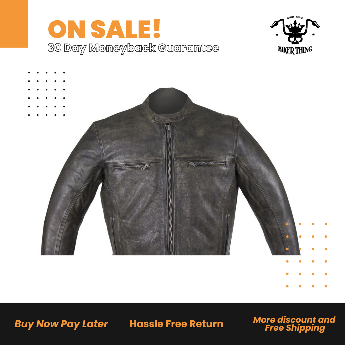 Distressed Brown Racer Jacket with Concealed Carry Pockets