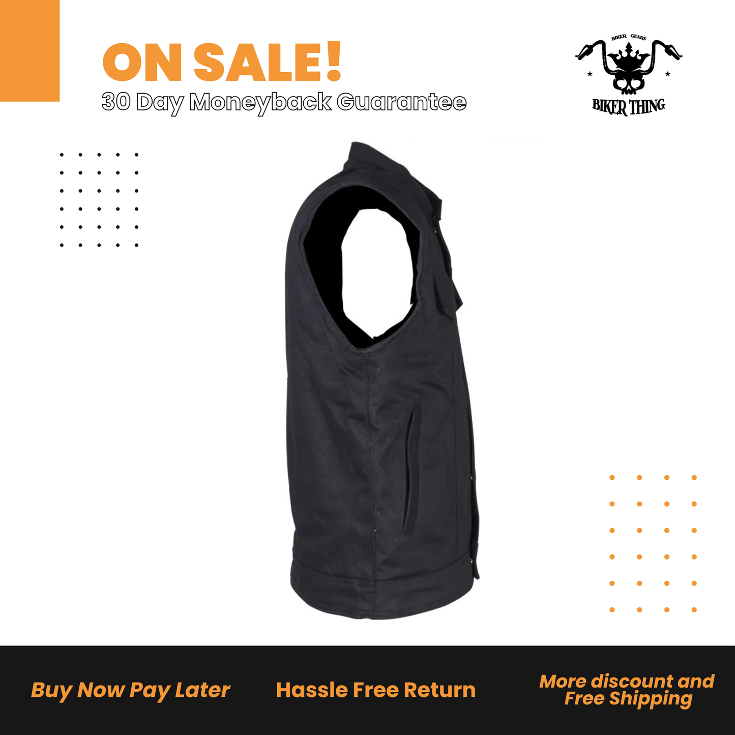 Mens Black Denim Motorcycle Club Vest With Black Liner