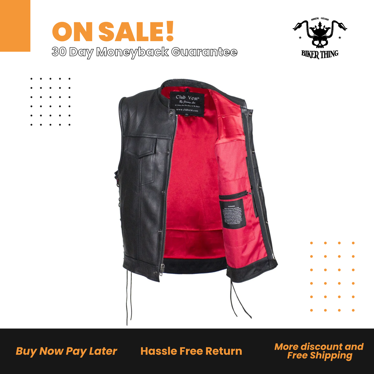 Leather Gun Pocket Vest with Red Liner