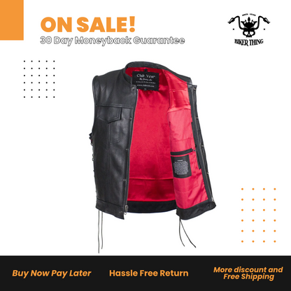 Leather Gun Pocket Vest with Red Liner