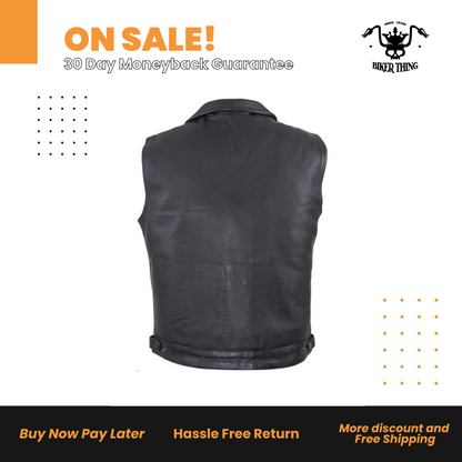 Mens Leather Motorcycle Vest With Two Deep Gun Pockets
