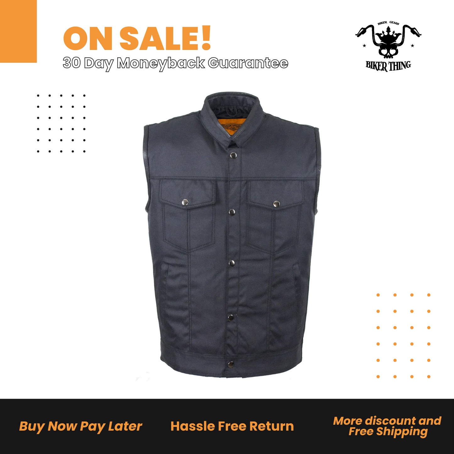 Mens Motorcycle Club Textile Vest With Gun Pocket