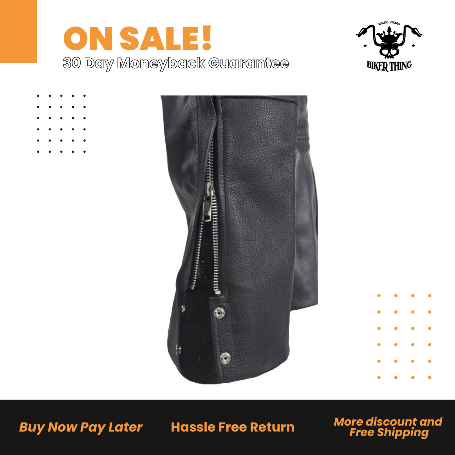 Leather Chaps With 3 Pockets & Mesh Lining