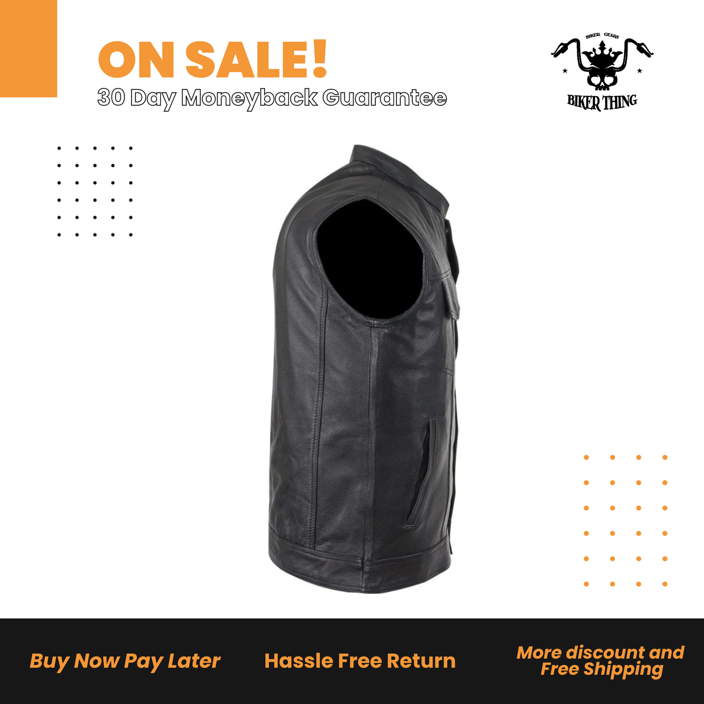 Mens Motorcycle Club Vest With Black Line