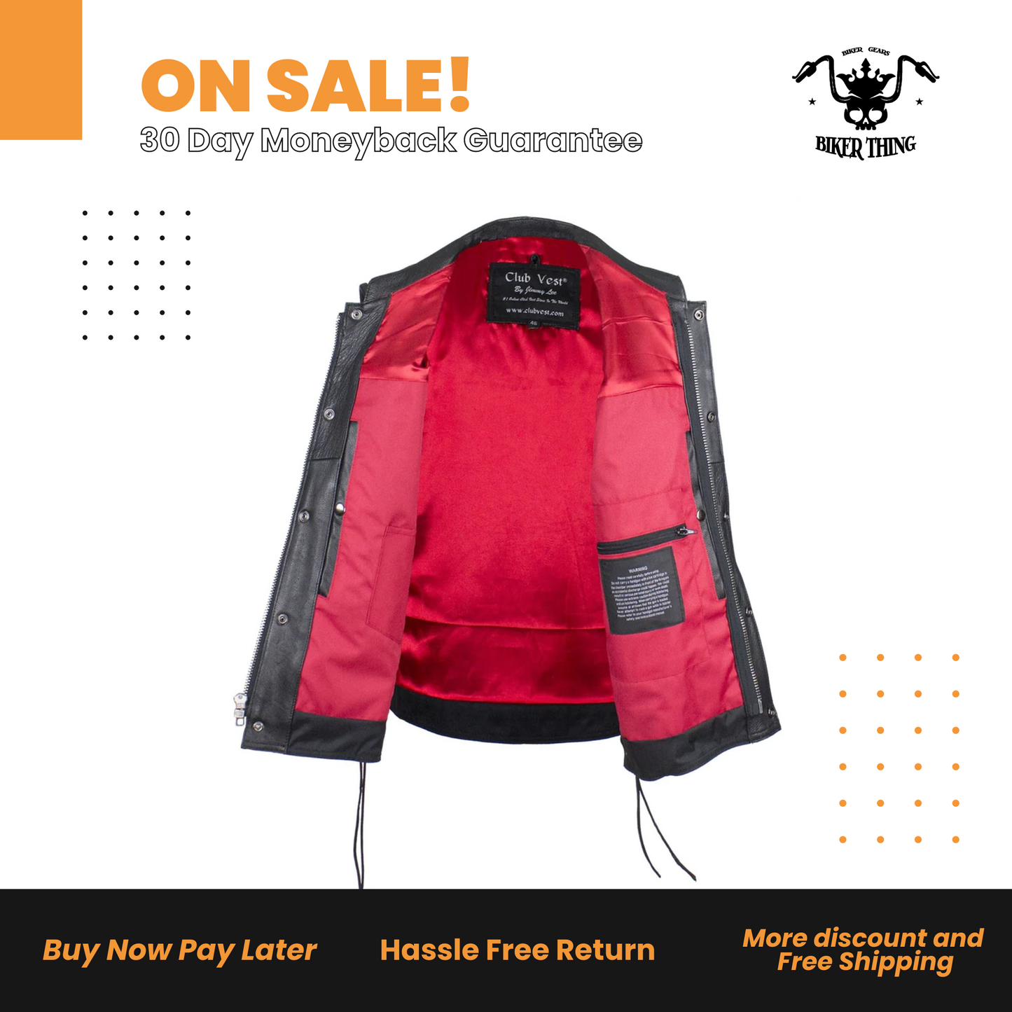 Leather Gun Pocket Vest with Red Liner