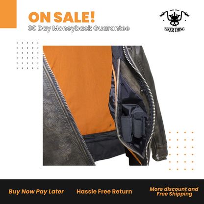Distressed Brown Racer Jacket with Concealed Carry Pockets