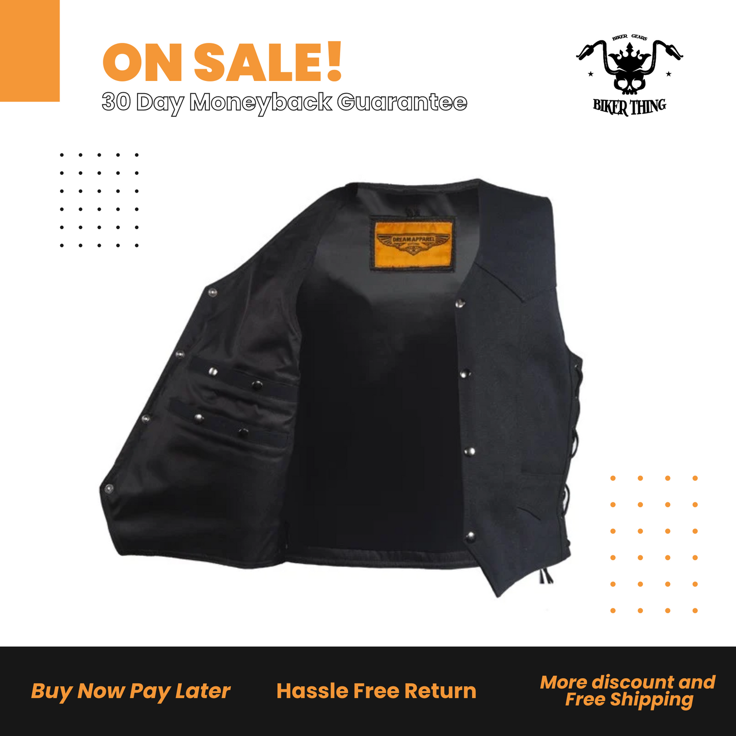 Mens Black Canvas Motorcycle Vest