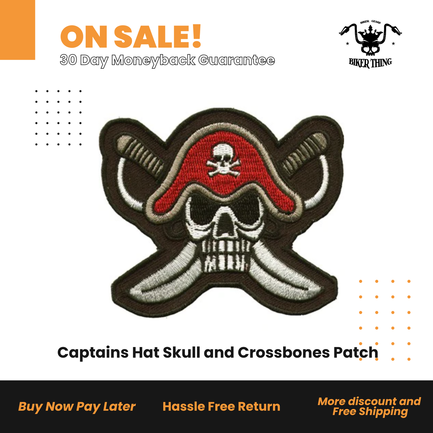 Captains Hat Skull and Crossbones Patch