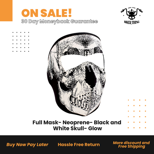 Full Mask- Neoprene- Black and White Skull- Glow