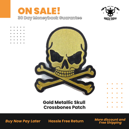 Gold Metallic Skull Crossbones Patch