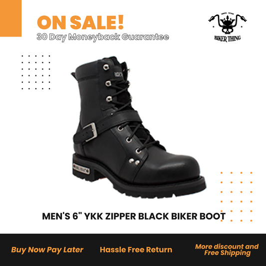 9146M MEN'S 6" YKK ZIPPER BLACK BIKER BOOT