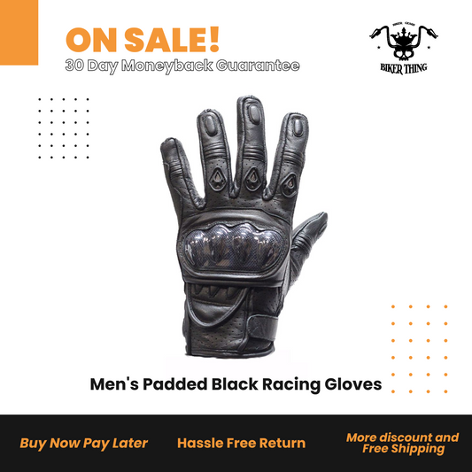 GLZ36-BLK Men's Padded Black Racing Gloves
